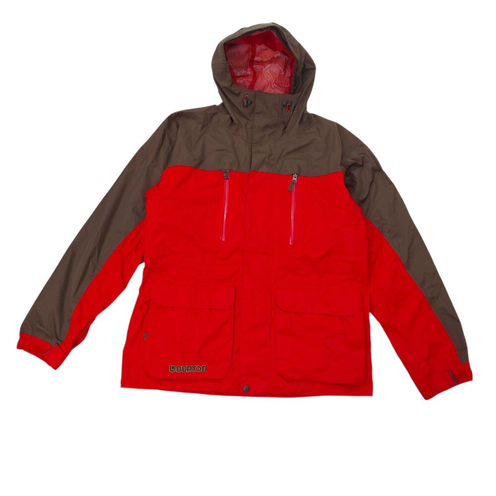 Burton Snowboard Jacket Men Medium Red Brown Hooded Nylon Shell Hiking Travel